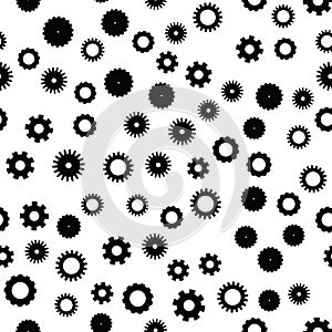 Cog wheel seamless pattern. Clockwork, technological or industrial theme. Flat vector background in black and white