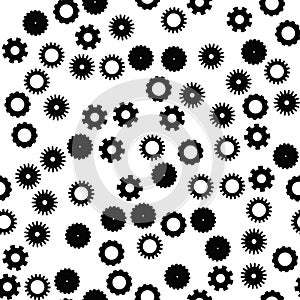 Cog wheel seamless pattern. Clockwork, technological or industrial theme. Flat vector background in black and white