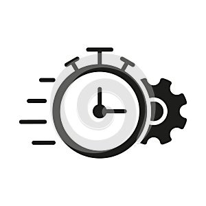 Cog Wheel and Watch Time Deadline, Settings, Control Efficiency Concept Pictogram. Gear and Clock Black Icon