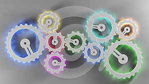 Cog wheels with colorful backlight - diversity and collaboration concept