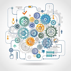 Cogged wheels gear mechanism schema poster