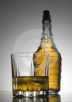 Cognac in bottle and glasses