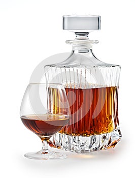 Cognac. Brandy Glass and bottle. clipping path