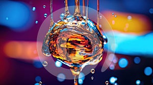 Cognac or brandy in a glass with splashes and drops