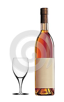Cognac glass and bottle