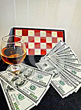 Cognac money and chess board
