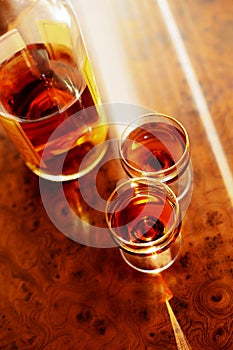Cognac and two wine-glasses