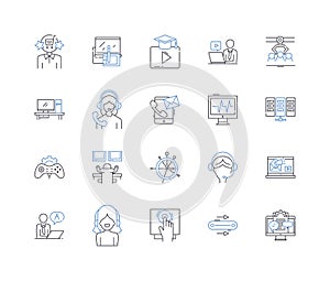 Cognitive algorithms line icons collection. Learning, Memory, Perception, Attention, Reasoning, Planning, Problem