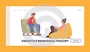 Cognitive Behavioral Therapy Landing Page Template. Depressed Man at Psychologist Appointment for Professional Help