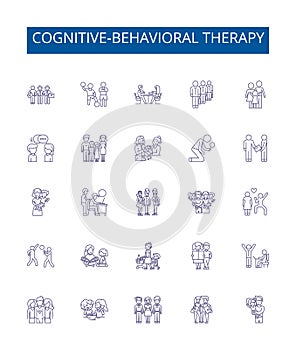 Cognitive-behavioral therapy line icons signs set. Design collection of Cognitive Behavioral, Therapy, CBT, Thinking