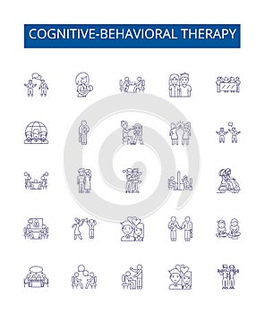 Cognitive-behavioral therapy line icons signs set. Design collection of Cognitive Behavioral, Therapy, CBT, Thinking