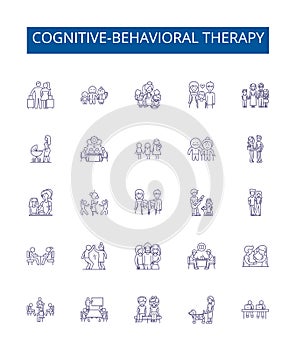 Cognitive-behavioral therapy line icons signs set. Design collection of Cognitive Behavioral, Therapy, CBT, Thinking