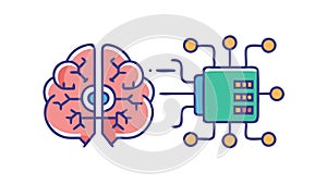 Cognitive computing icon: brain connected to circuit board, AI, neuroscience, vector design Generative AI
