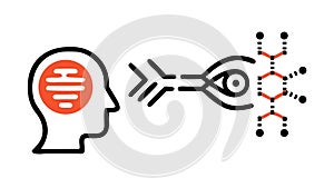 Cognitive Computing Icon, Brain and Data Flow, AI, Neural Network, vector design Generative AI