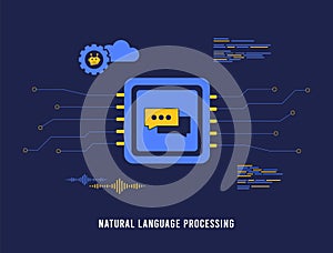 Cognitive Computing with NLP Technology concept. AI development in Natural Language Processing. Vector Illustration of