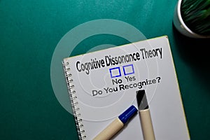 Cognitive Dissonance Theory, Do You Rezognize? Yes or No. On office desk background photo