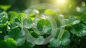 Cognitive Enhancement, Close-Up of Gotu Kola Leaves, Bright, Focused Light, Emphasis on Mental Clarity and Brain Health
