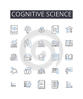 Cognitive science line icons collection. Fees, Compensation, Remuneration, Pay, Incentive, Earnings, Percentage vector photo