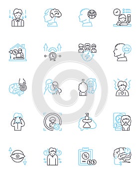 Cognitive science linear icons set. Perception, Cognition, Neuroscience, Attention, Memory, Language, Comprehension line