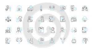 Cognitive therapy linear icons set. Thinking, Mindfulness, Cognition, Beliefs, Automatic, Distortions, Cognitive photo