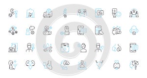 Cognitive therapy linear icons set. Thinking, Mindfulness, Cognition, Beliefs, Automatic, Distortions, Cognitive