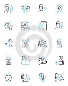 Cognitive therapy linear icons set. Thinking, Mindfulness, Cognition, Beliefs, Automatic, Distortions, Cognitive photo