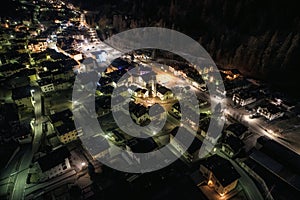 Cogolo at night in Italy aerial drone photo