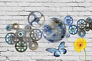 Cogs Earth Graffiti Sustainable Background