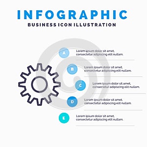 Cogs, Gear, Setting Line icon with 5 steps presentation infographics Background