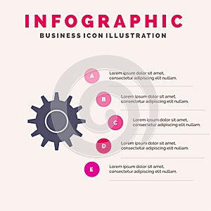 Cogs, Gear, Setting Solid Icon Infographics 5 Steps Presentation Background