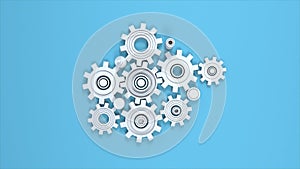 Cogs and gears animation on blue background.