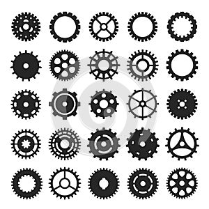 Cogs and gears icon set, mechanism or machinery symbol