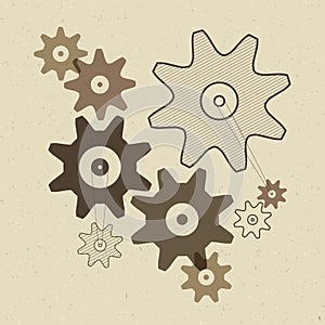 Cogs - Gears Illustration on Recycled Paper Background