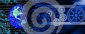 Cogs gears industrial global business background. background integration. binary technology banner background.vector illustration.