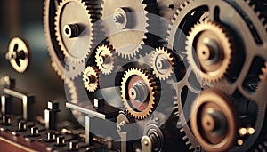 Cogs in the machine. Gears, knobs, cranks, and wheels turning. Moving parts. Clock pieces running like clockwork.