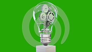 Cogs rotating inside of a lightbulb, seamless loop, Green Screen Chromakey