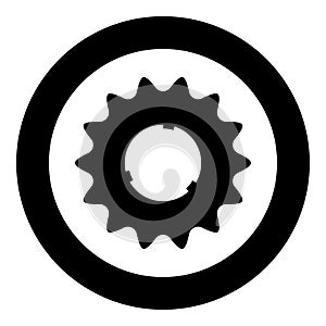 Cogset sprocket bicycle star gear service sprocket cogs wheel with teeth engages with chain icon in circle round black color