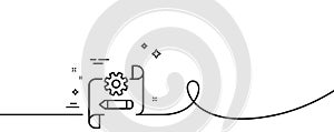 Cogwheel blueprint line icon. Engineering tool sign. Edit settings. Continuous line with curl. Vector