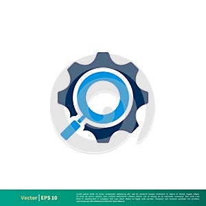 Cogwheel, Gear Magnifying Glass  Icon Vector Logo Template Illustration Design. Vector EPS 10.