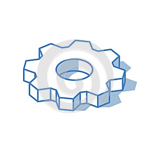 Cogwheel icon isolated on white background. Outline isometric vector illustration