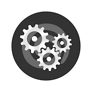 Cogwheel icon. Sprocket wheel logo. Settings button sign. Mechanic gears symbol. Black silhouette isolated on white background. Ve