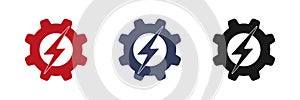 Cogwheel with lightning icon. Set of icons