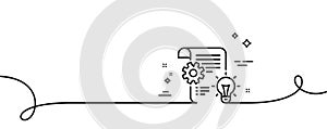 Cogwheel line icon. Engineering tool sign. Continuous line with curl. Vector
