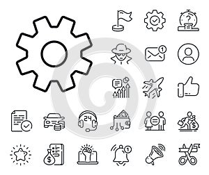 Cogwheel line icon. Service sign. Salaryman, gender equality and alert bell. Vector