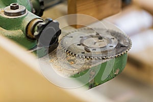 Cogwheel of old machine at workshop