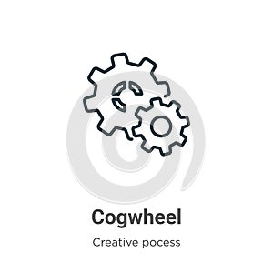Cogwheel outline vector icon. Thin line black cogwheel icon, flat vector simple element illustration from editable creative pocess