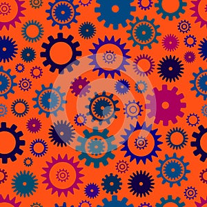 Cogwheel seamless colorful pattern, . orange color background. Abstract vector pattern. Texture with from different