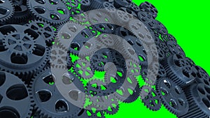 Cogwheels on the green screen motion blur/gloss paint.