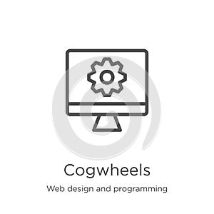 cogwheels icon vector from web design and programming collection. Thin line cogwheels outline icon vector illustration. Outline,