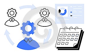 Teamwork Workflow with Process Gears, Analytics Chart, and Schedule Management